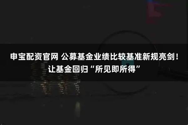 申宝配资官网 公募基金业绩比较基准新规亮剑！让基金回归“所见即所得”