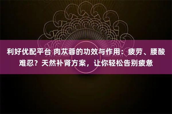 利好优配平台 肉苁蓉的功效与作用:疲劳、腰酸难忍?天然补肾方案,让你轻松告别疲惫